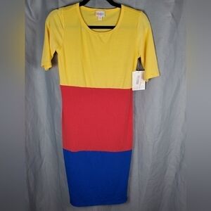 NWT Lularoe Julia, yellow/pink/blue color block, size XS